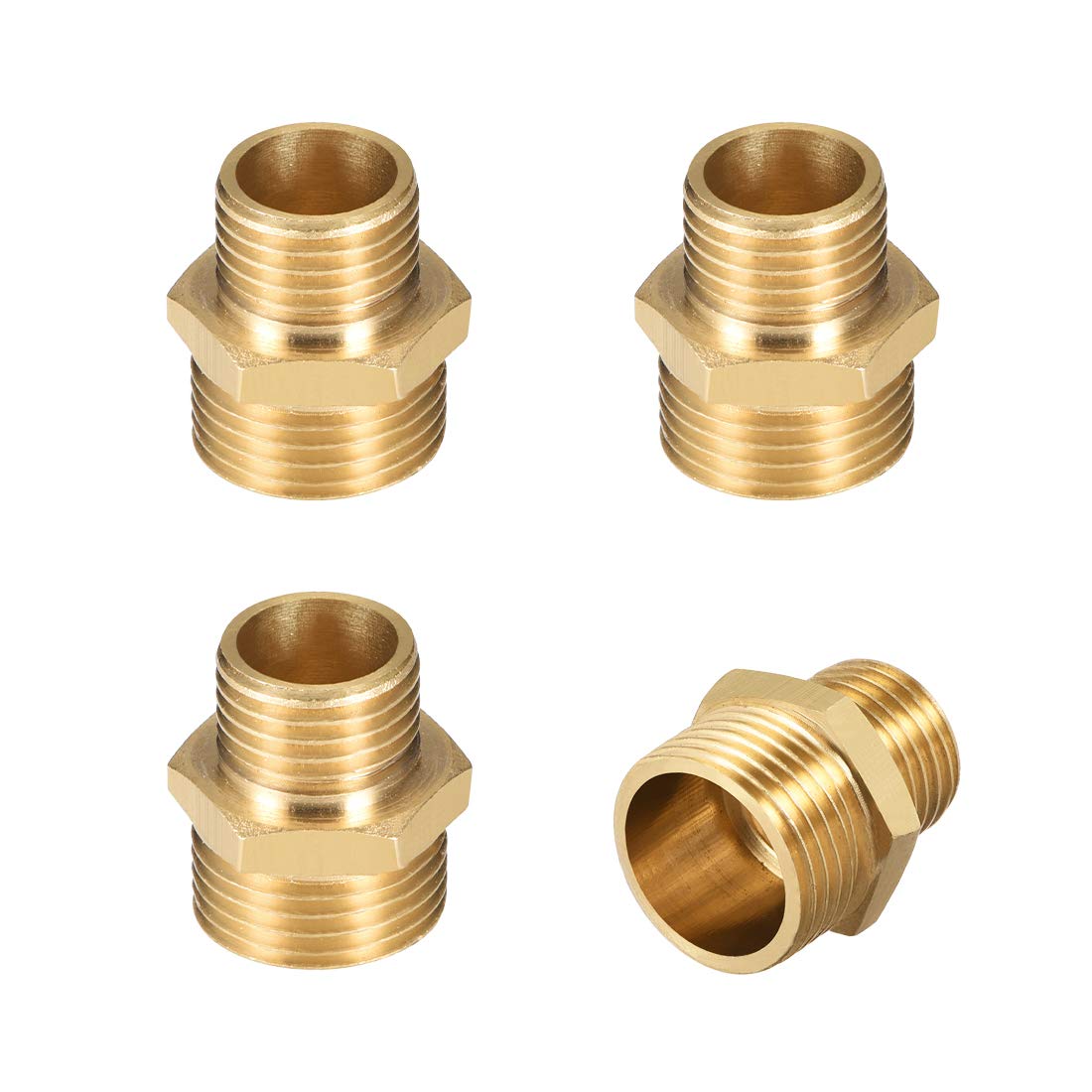 sourcing map Brass Male to Male Straight Pipe Reducing Hex Fitting G1/4 x G3/8 Male Connector 4pcs