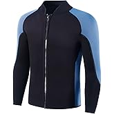 INTBOSS Wetsuit Top Men,2mm Mens Wetsuit Top 3mm Long Sleeve Wetsuit Jacket Men Front Zip Warm Wets Suit Jackets for Men Stretch Mens Wetsuit Top