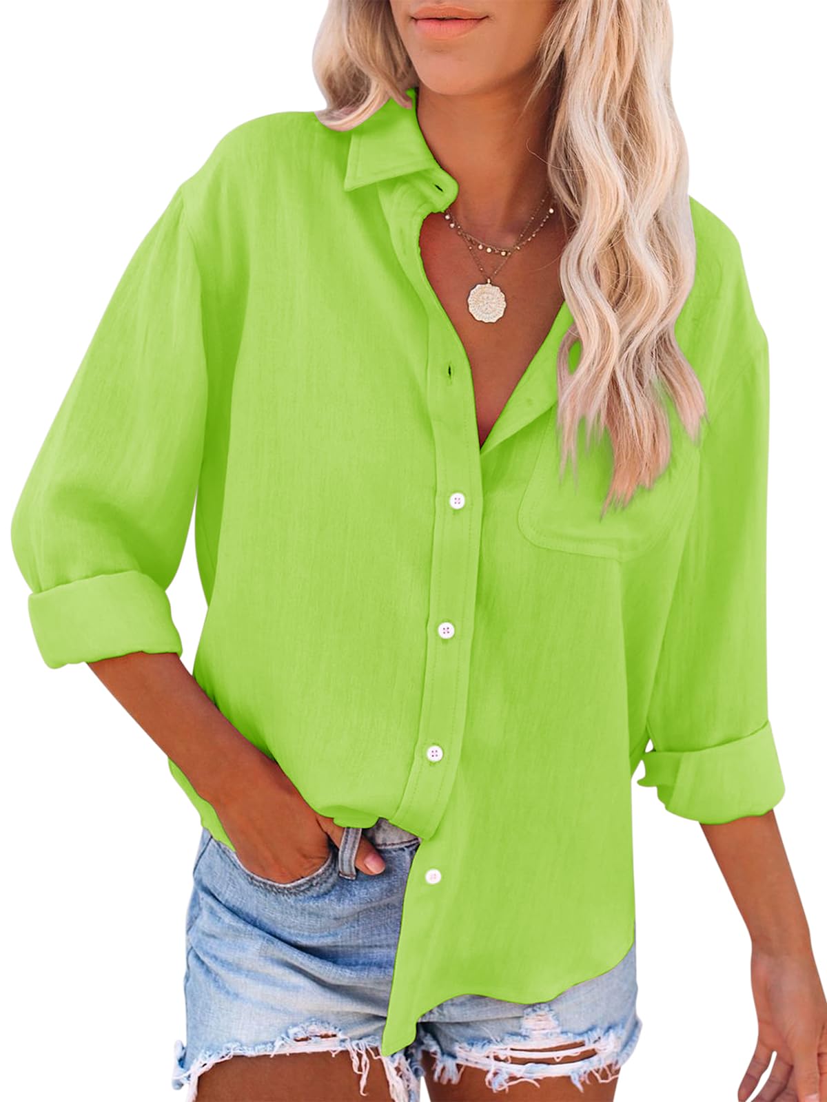  Forest on Lime Ladies Button Shirt