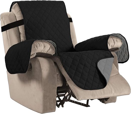 Amazon Com Reversible Recliner Cover Recliner Slipcover Recliner Furniture Protector 2 Elastic Strap Slip Resistant Water Repellent Slipcover Seat Width Up To 22 Recliner Black Grey Kitchen Dining