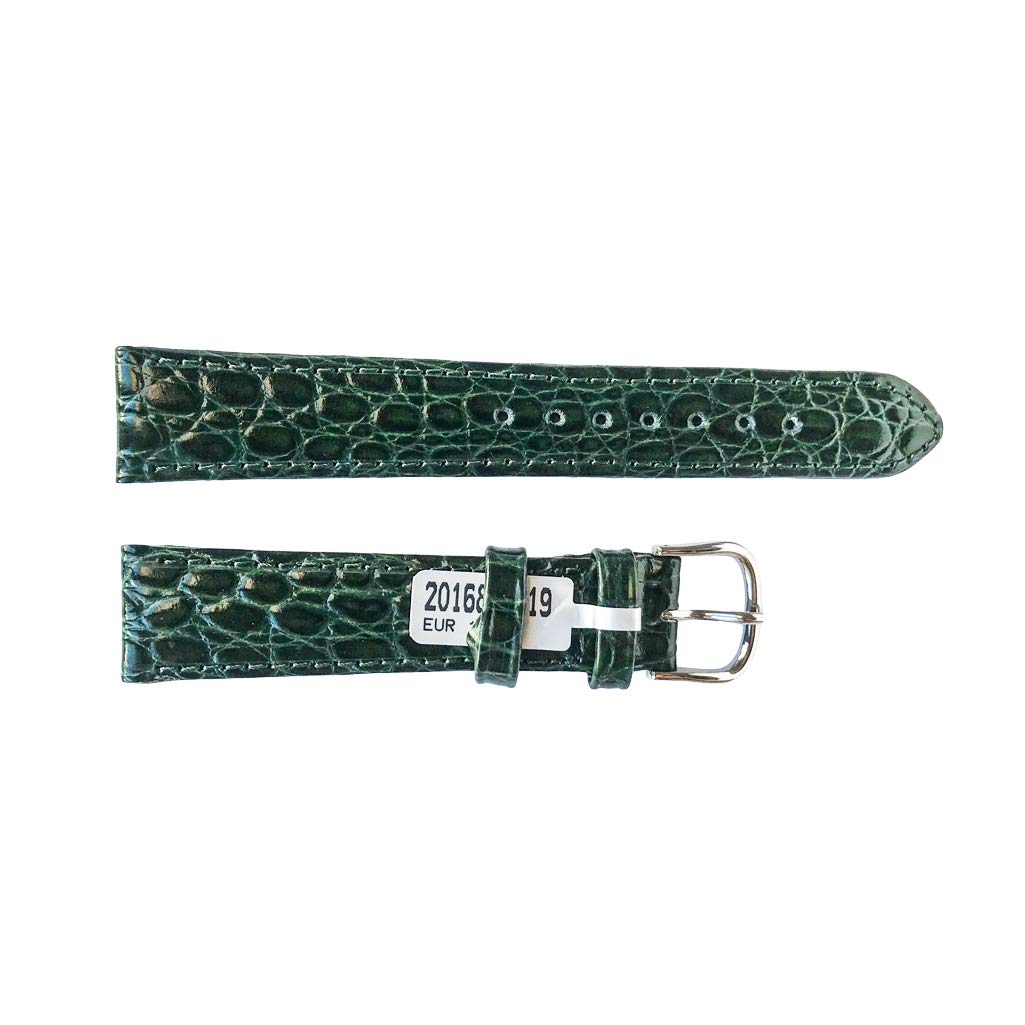 BUZZUFY Croco Pattern Leather Strap for Watches in Green Color 18 mm Silver Tone Buckle
