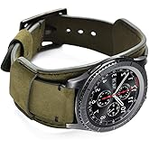 Hepsun Compatible with Samsung Galaxy Watch 46mm/Watch 3 45mm/Gear S3 Frontier/Classic/Pebble Time/Garmin Vivoactive 4/Fossil Q/TicWatch Pro 2020/3 GPS Bands, 22mm Vintage Genuine Leather Cuff Band Strap for Men Women (Army Green)