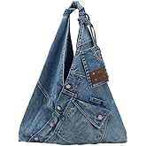 URBAN REVIVO Women Tote Shoulder Bag Large Capacity Denim with Leather Accents for Daily Commute and Dating