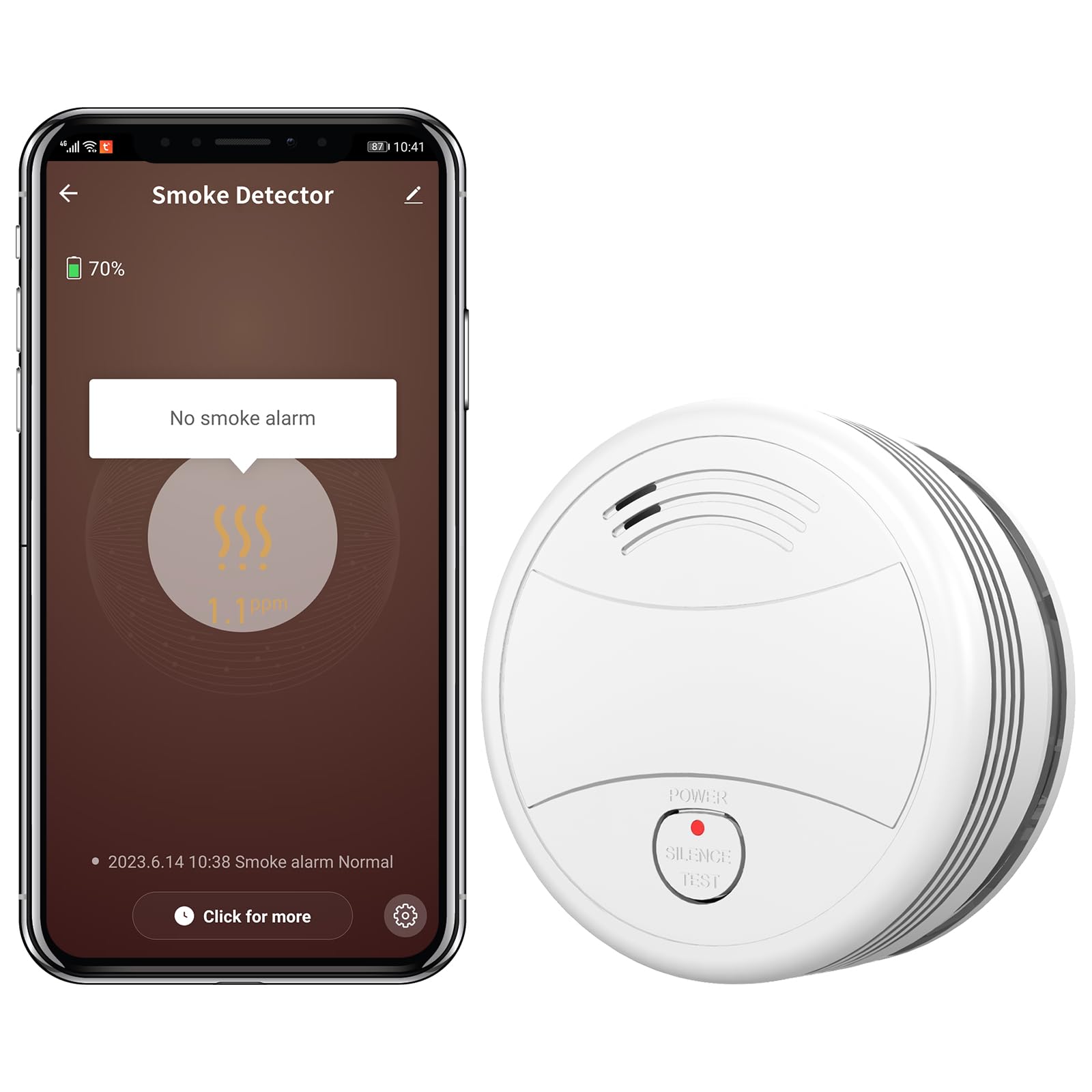 PGST WiFi Smoke Detector Intelligent Wireless Fire Detector Through App EN 14604 Fire Alert Test Alarm 1 Piece