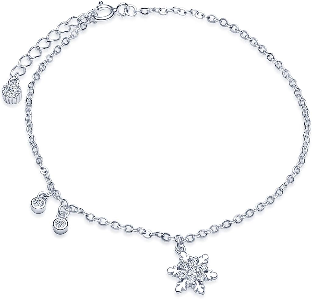 Yumilok 925 Sterling Silver Cubic Zirconia Women Charm Bracelet Snowflake Link Bracelet Hand Chain with Extension