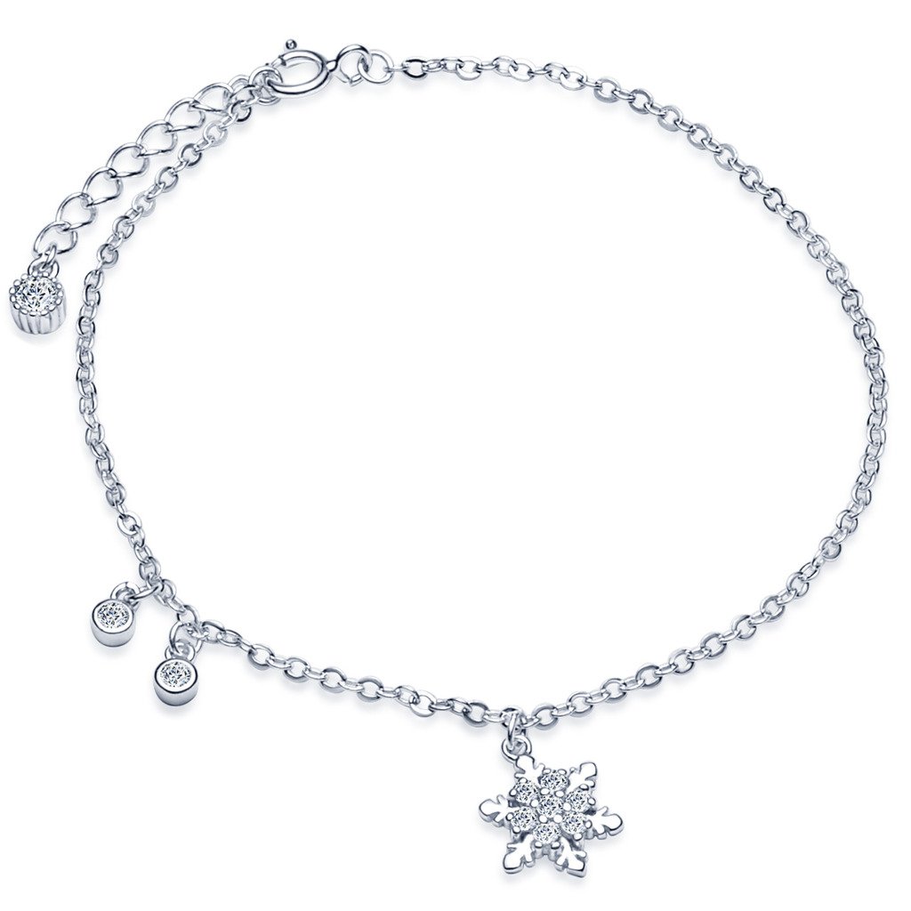Yumilok 925 Sterling Silver Cubic Zirconia Women Charm Bracelet Snowflake Link Bracelet Hand Chain with Extension