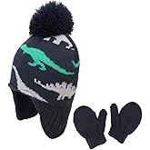 Baby Toddler Kids Winter Hats and Gloves Set Knit Earflap Beanie Warm Fleece Cap for Boy Girl