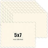MixTeach 100 Pcs Scalloped Cardstocks 5" x 7" Rectangle Scalloped Edges Cardstock Paper Thick Card Stock Printer Paper for Cards Making, Crafts, Scrapbook, Invitations, Drawing, Printing (Off White)