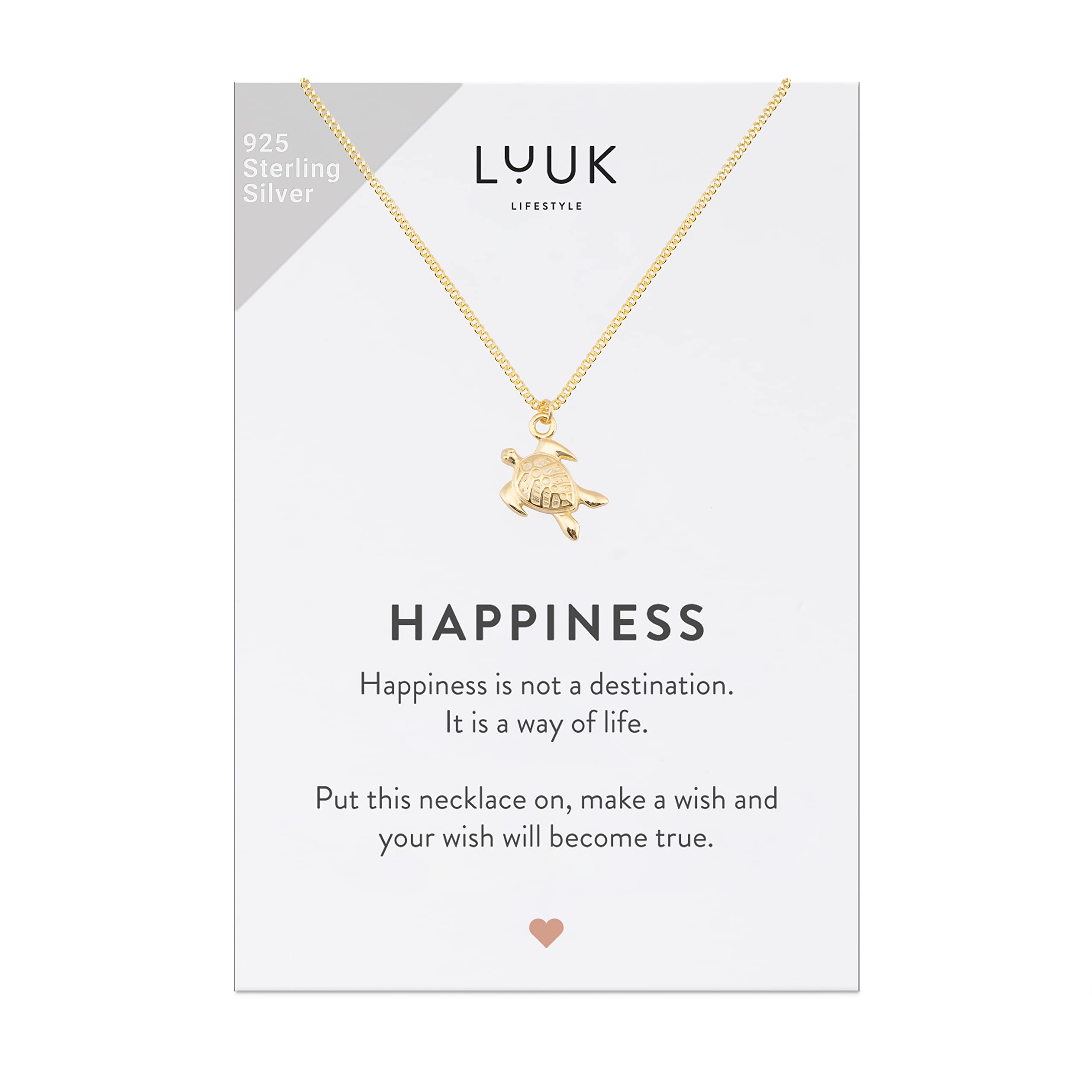LUUK LIFESTYLE 925 Sterling Silver Pendant Necklace for Women Waterproof 50cm Chain Modern Necklace Gift for Her Gold Turtle