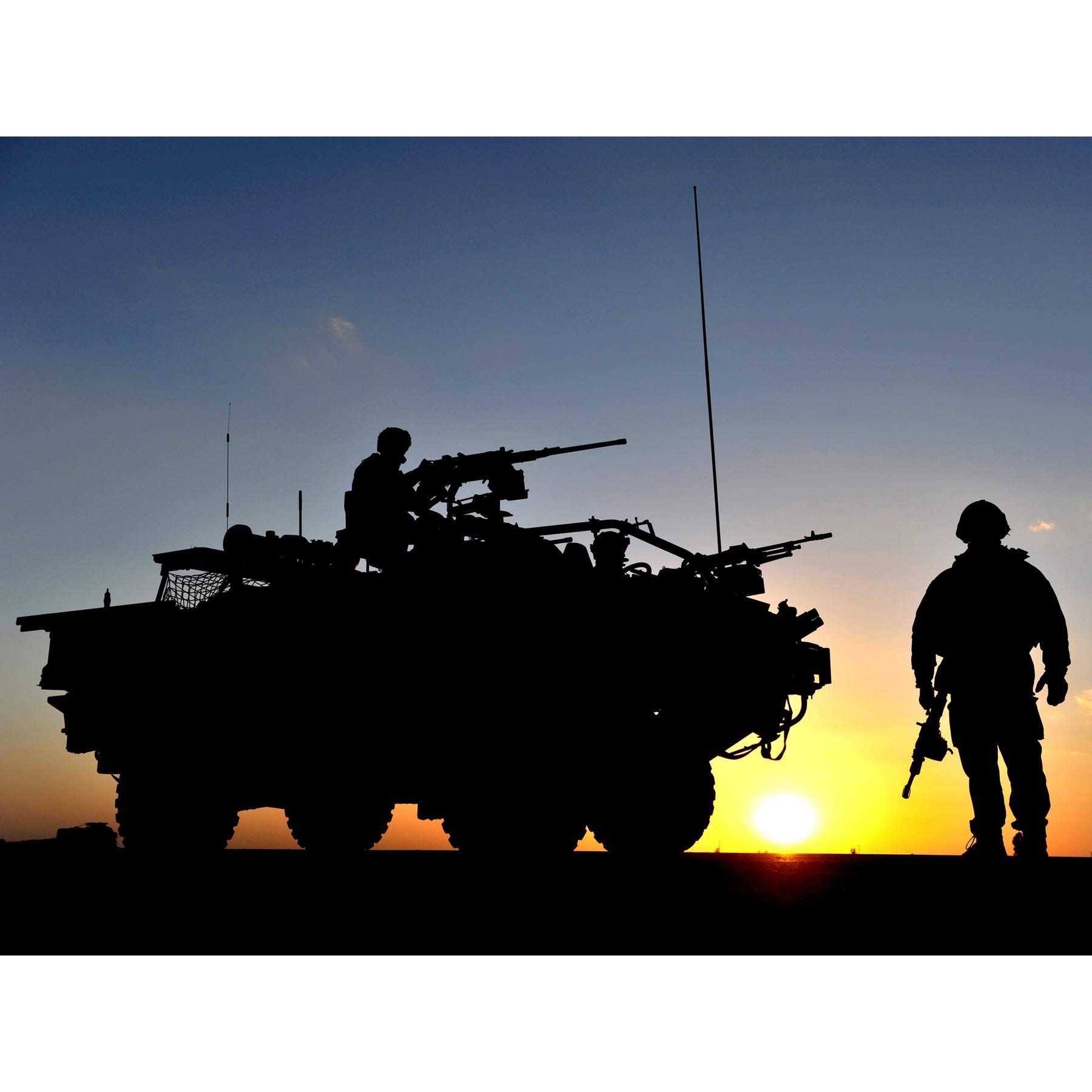 Frere Military UK Jackal Vehicle Soldier Silhouette Photo Premium Wall Art Canvas Print 18X24 Inch