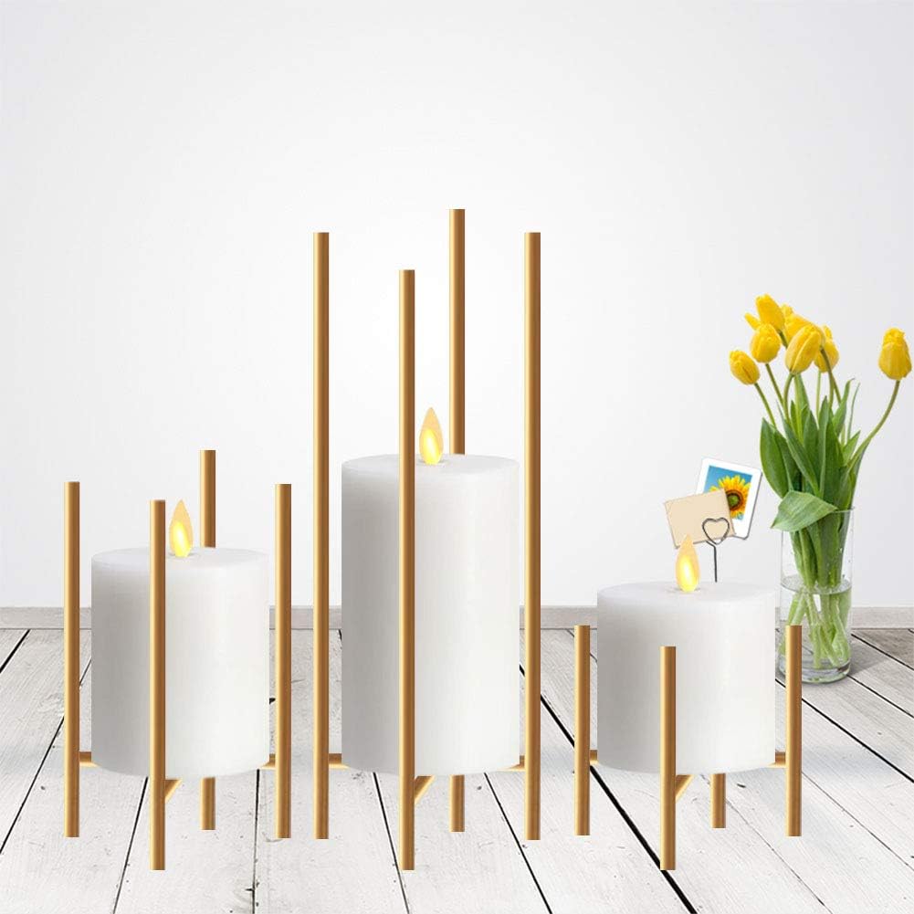 smtyle Pillar Gold Candle Holders Set of 3 Candelabra Ideal for Pillar LED Candles 4 Lines with Iron: Home & Kitchen
