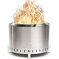 OutVue 22" Stainless Steel Smokeless Fire Pit, Outdoor Protable Smokeless Wood Burning Fire Pits for Bonfire, Patio, Camping, Firepit for Outside with Poker & Cover(Vertical Hole)