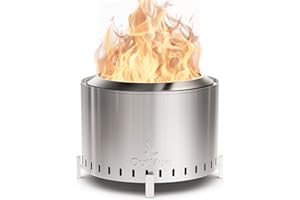 OutVue 22" Stainless Steel Smokeless Fire Pit, Outdoor Protable Smokeless Wood Burning Fire Pits for Bonfire, Patio, Camping, Firepit for Outside with Poker & Cover(Vertical Hole)