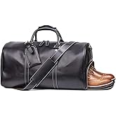 Leathfocus Leather Travel Luggage Bag with Ykk Zipper, Mens Duffle Retro Carry on Handbag (Black)