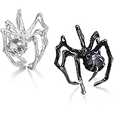 AIEDE 3D Silver And Black Spiral Spider Ring Set 2 for Womens Mens