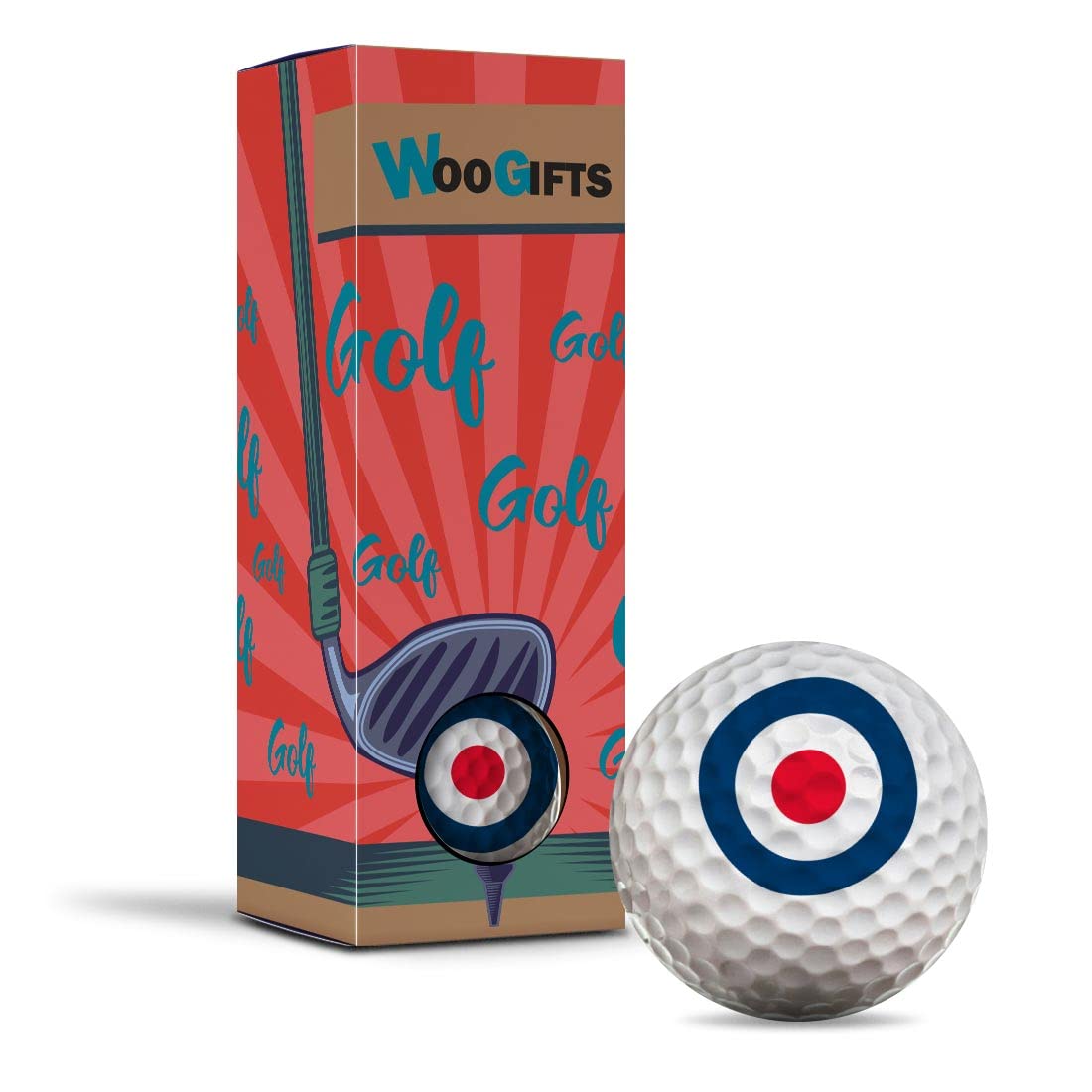 Destination Vinyl Ltd 3 x Golf Balls in the Box - RAF Roundel Symbol Mod Retro Joke Funny Golfing Golfer Fan Club Sport Wedding Dad Husband Friend Men Boys Ball Gift #215