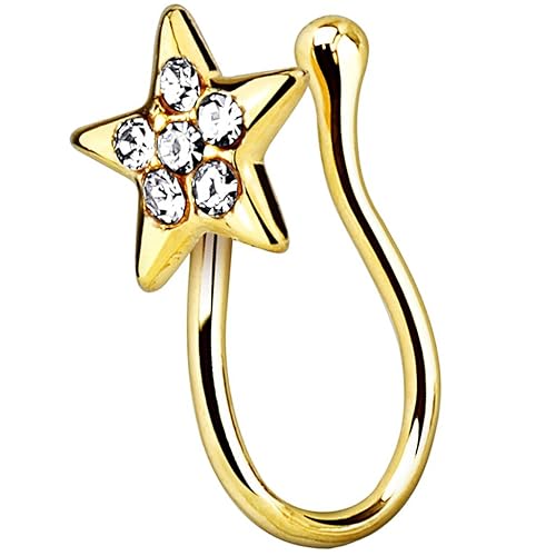 Piersando Fake Piercing Hoop Ring Clip on Klemmring Stern mit Kristall für Septum Tragus Helix Nase Lippe Ohr Intim Nippel Hufeisen Brust
