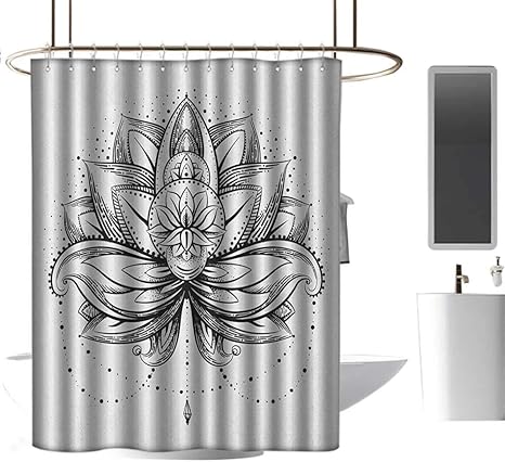 Amazon Timbeve シャワーカーテン ライナー 蓮 スケッチスタイル 日本の神聖な花のイラスト 繁栄のシンボルモノクロ ブラック ホワイト 環境に優しい バスルームカーテン 72 X72 W185cmxl185cm シャワーカーテン ホーム キッチン オンライン通販