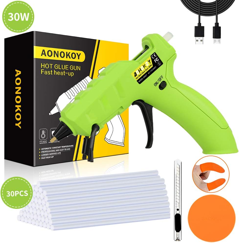Cordless Hot Glue Gun,AONOKOY 30W USB Rechargeable AntiDrip Mini Melt Glue Gun Kit with 30pcs
