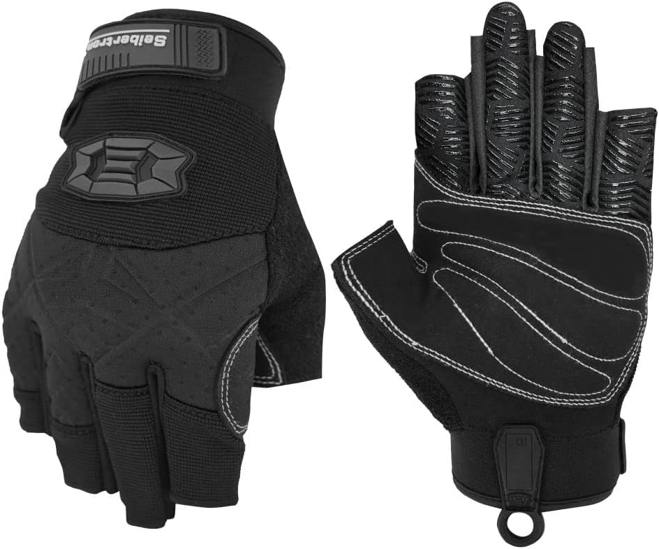 Seibertron M.F.O.S.G-3 Gloves 3/4 Finger Padded Palm Lightweight Breathable Climbers, Rock Climbing, Rescue, Adventure, Sailing, Yachting, Paddling, Fishing, Kayaking Sports Black L