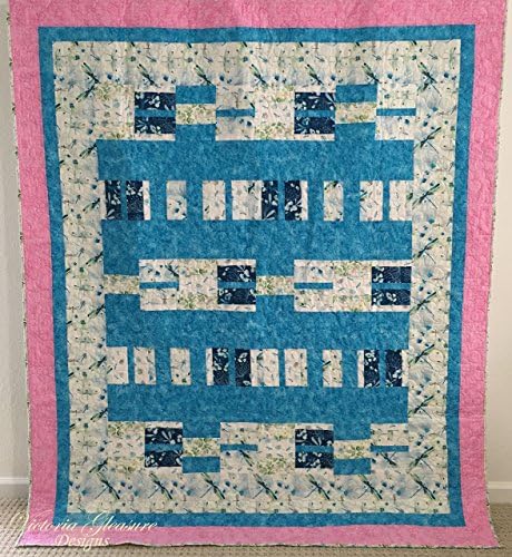 Modern Blue and Pink Watercolor Dragonfly Quilt