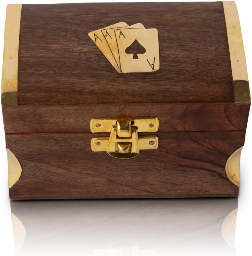 Unique Birthday Gift Ideas Handcrafted Classic Wooden Playing Card Holder Deck Box Storage Case Organizer With 2 Sets of Premium Quality 'Ace' Playing Cards Anniversary Housewarming Gifts Him Her - Image 3