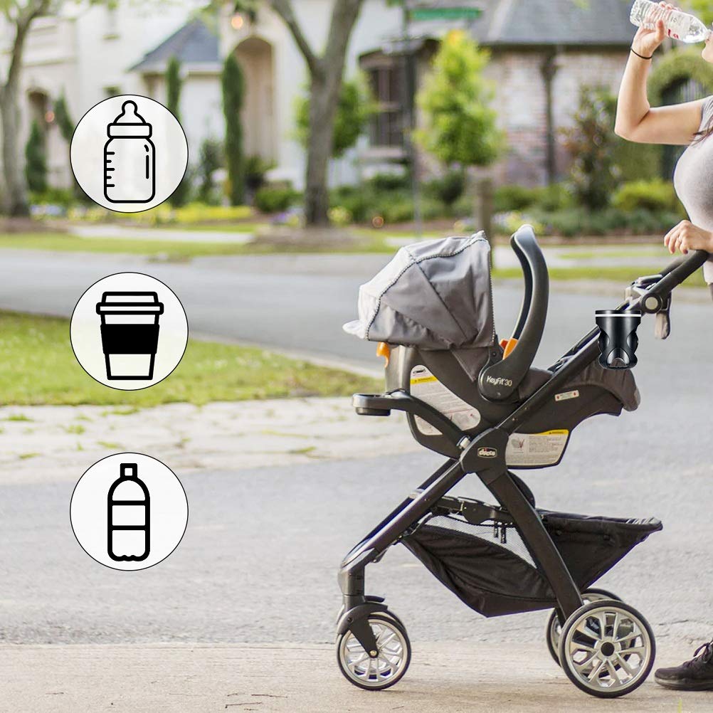 Pack of 2 Stroller Drink Holders, Universal Cup Holder for Bikes, Wheelchairs and Trolleys with 360-degree Rotation: Baby