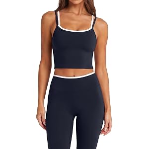 SUUKSESS Women Layered Workout Sets Padded Crop Camis Gym Active Leggings