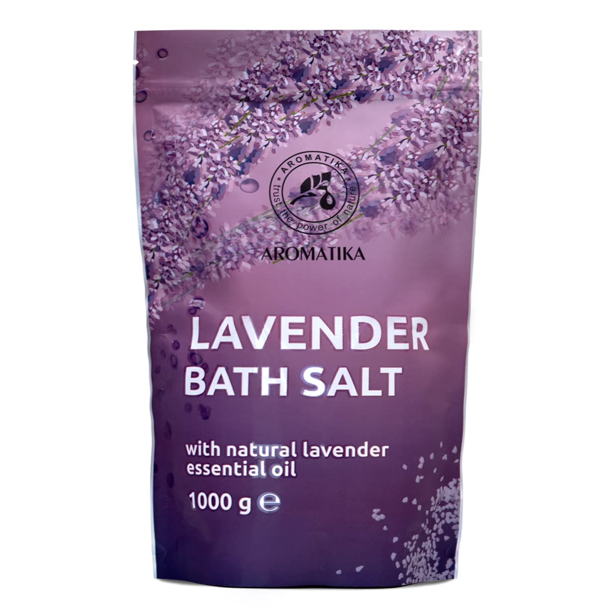 AROMATIKA Bath Salt with Lavender Essential Oil 1000 g – 100% Pure Natural Bath Salts – Relaxing Bath Soak for Body Care & Stress Relief – Aromatherapy Bath Salts for Home Spa & Bath Relaxation