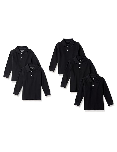 Amazon Essentials Boys' Long-Sleeve Pique Polo Shirts, Pack of 5, Black, XX-Large