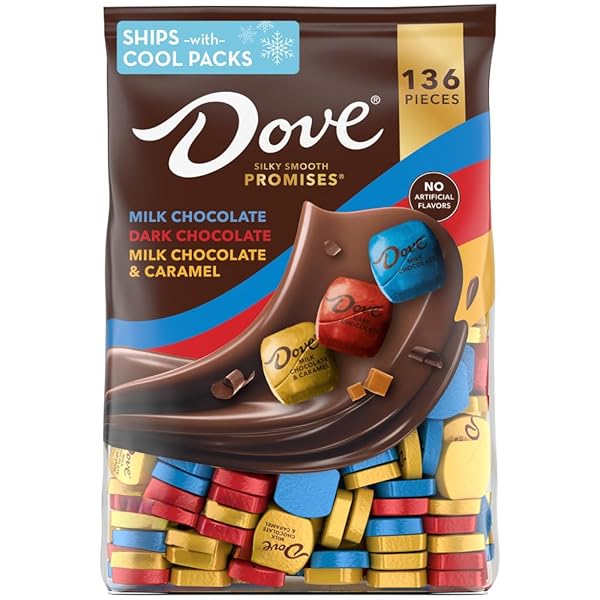 DOVE PROMISES MILK, DARK AND MILK & CARAMEL ASSORTED CHOCOLATE CANDY, 136 CT BULK BAG