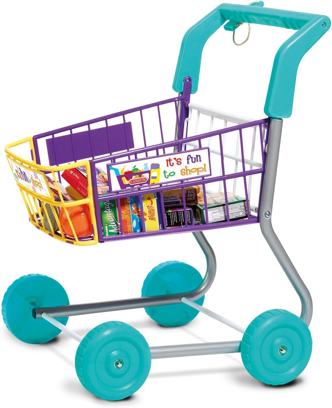 Casdon Shopping Trolley - Colourful Toy Shopping Trolley for Children Aged 3 Plus - Equipped with Everything Needed for an Exciting Shopping Trip
