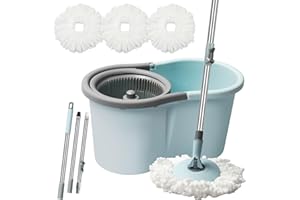 ROIXEEDS Spin Mop and Bucket, Mop and Bucket with Wringer Set for Home, 360 Spinning Mop Bucket Floor Cleaning Tool with 3 Microfiber Mop Replacement Head Refills,50" Extended Handle for Floor Cleaning Home