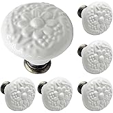 Biaungdo 6 Pcs White Ceramic Kitchen Cabinet Knobs and Pulls, Retro Vintage Round Drawer Knobs, Decorative Closet Door Handle
