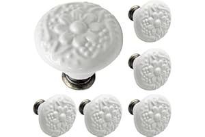 Biaungdo 6 Pcs White Ceramic Kitchen Cabinet Knobs and Pulls, Retro Vintage Round Drawer Knobs, Decorative Closet Door Handles