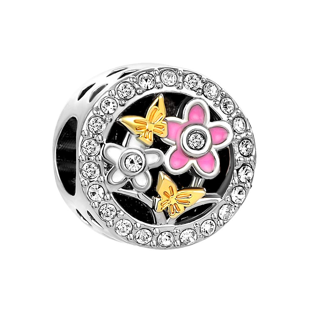 Butterfly Floral Charm fits Pandora Charms Bracelets Flower Birthday Jewellery Gift for Women Sister Daughter Granddaughter Niece