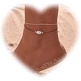 W WEILIRIAN Bohemian Layered Pearl Anklet for Women Oval Pearl Ankle Bracelets Brown Woven Rope Anklets Chain Bracelet Gold Bead Anklets Summer Beach Anklet Foot Chain Jewelry Gifts