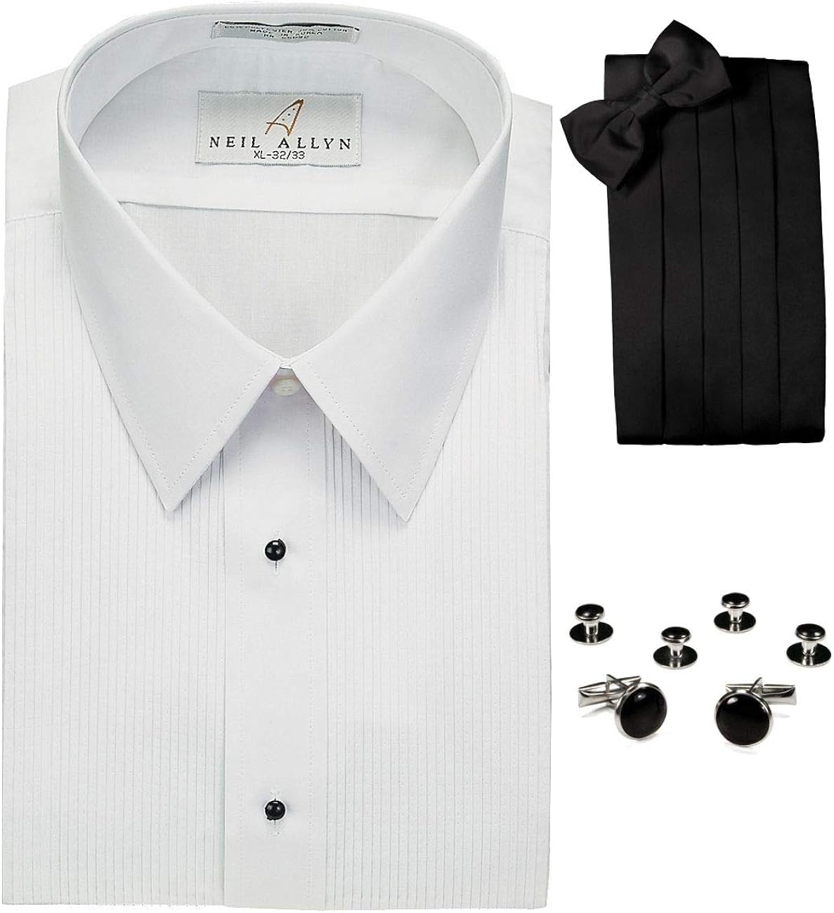 Collar LayDown Tuxedo Set Studs and Links Cuff BowTie, Cummerbund