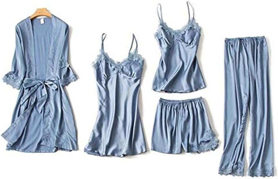 5PCS Pajamas Set Nightdress Home Wear Robe Sexy Women Lace Sleeve