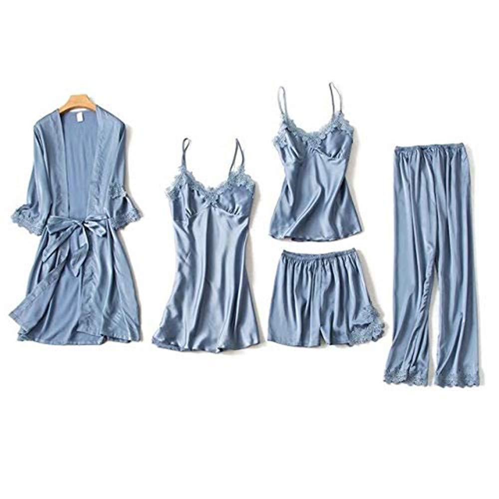 5PCS Pajamas Set Nightdress Home Wear Robe Sexy Women Lace Sleeve