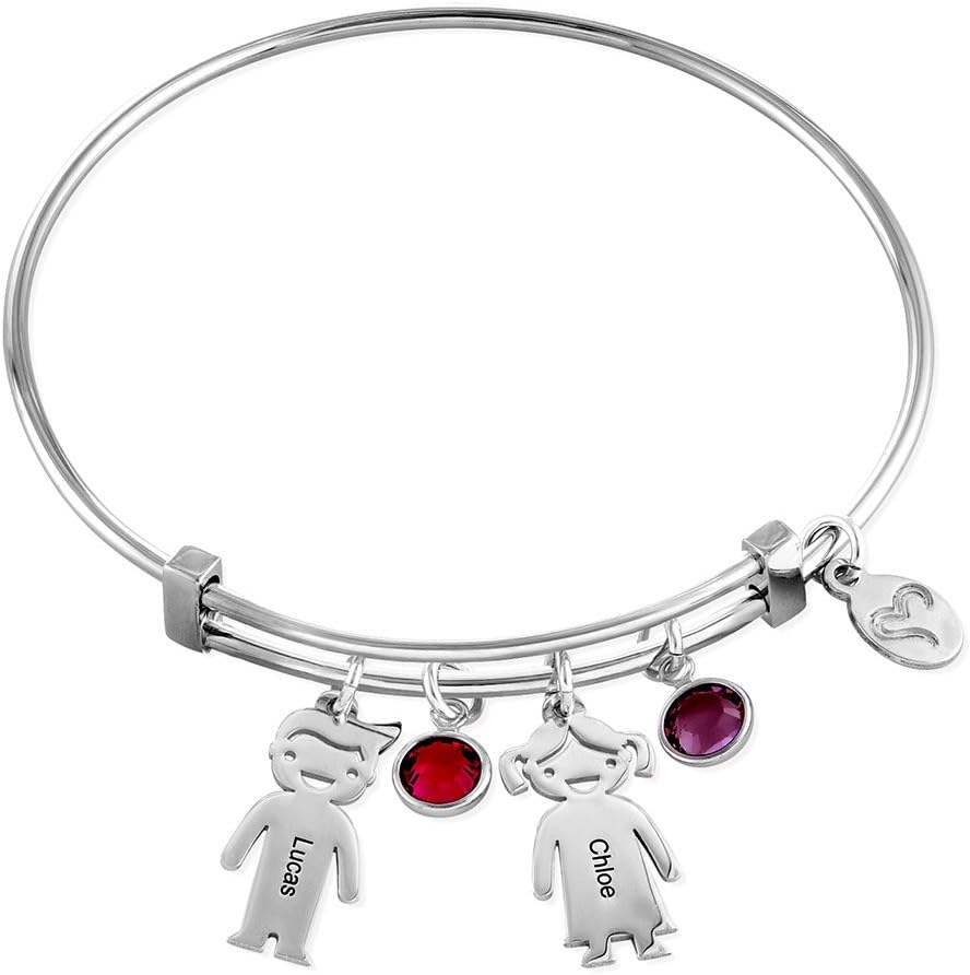 My Name Necklace UK Custom Kids Charm & Swarovski Birthstone Bracelet- Personalised Jewellery Bracelet for Mothers Day