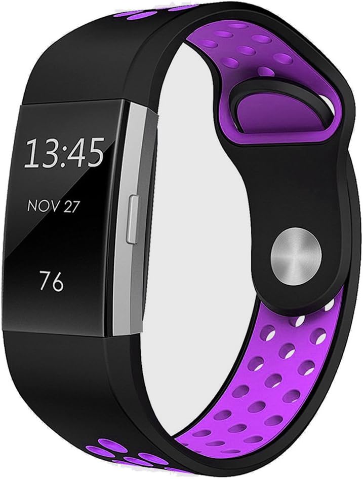 For Fitbit Charge 2 Bands,Stylish Adjustable Replacement Silicone Sport Wristband Strap For Fitbit Charge 2 HR Smartwatch Fitness Wristband Women Men Large Small Medium Available (Medium, Purple)