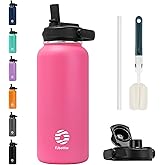 Fjbottle Insulated Water Bottles-32 oz Stainless Steel with Straw Lid & Spout Lids Sport Water Bottle,Double Wall Sweat-proof BPA Free to Keep Water Cold 24Hrs or Hot 12Hrs Durable Metal Canteen