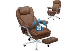 VIZYSXLCORP Big and Tall Office Chair with Footrest, Ergonomic High Back Executive Chair with Extra Wide Area Armrest, 500LBS PU Leather Managerial Home Desk Chair with 90-135°Reclining