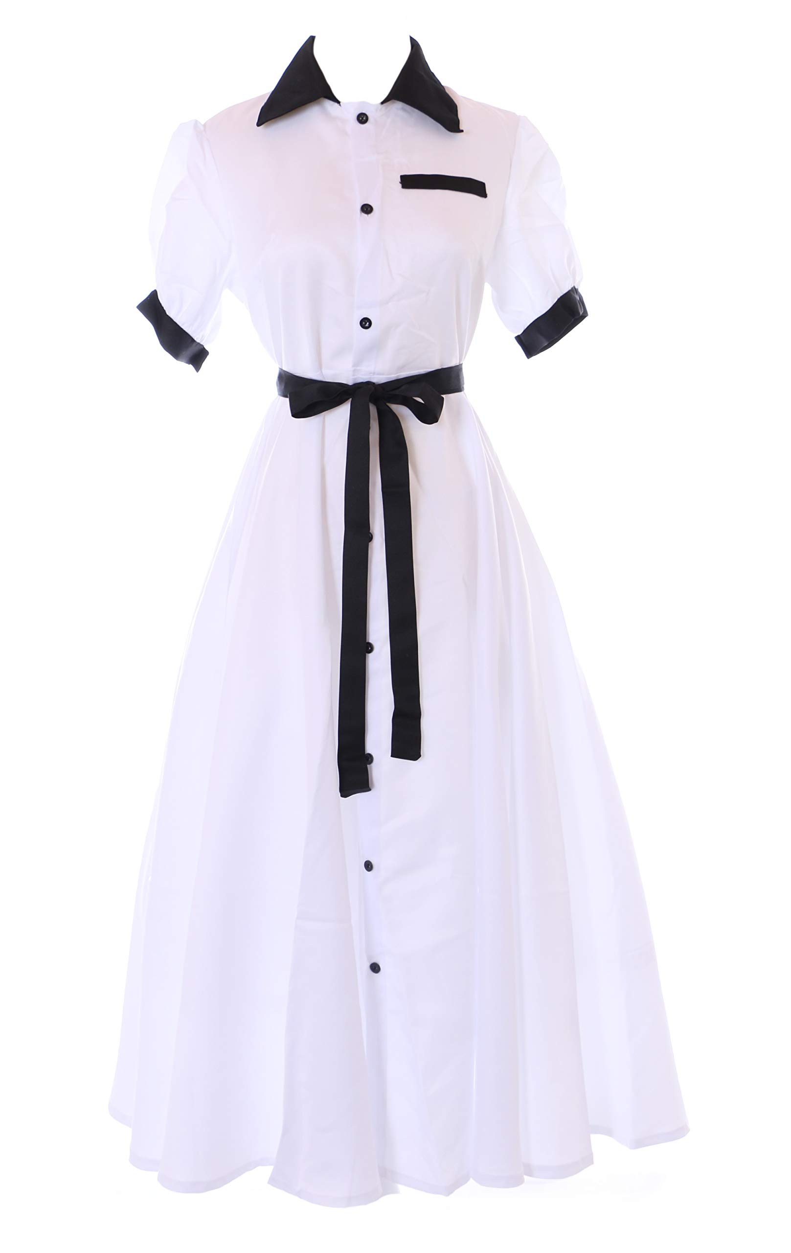 Kawaii-Story MN-156 Fate Saber England White Blouses A-Line Midi Short Sleeve Dress Women's Costume Cosplay (XXL)