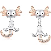 Axolotl Earrings Sterling Silver Newt Earrings Rose Gold Studs Axolotl Stud Earrings Animal Gifts for Women Teen Halloween Chritmas Jewelry Gifts
