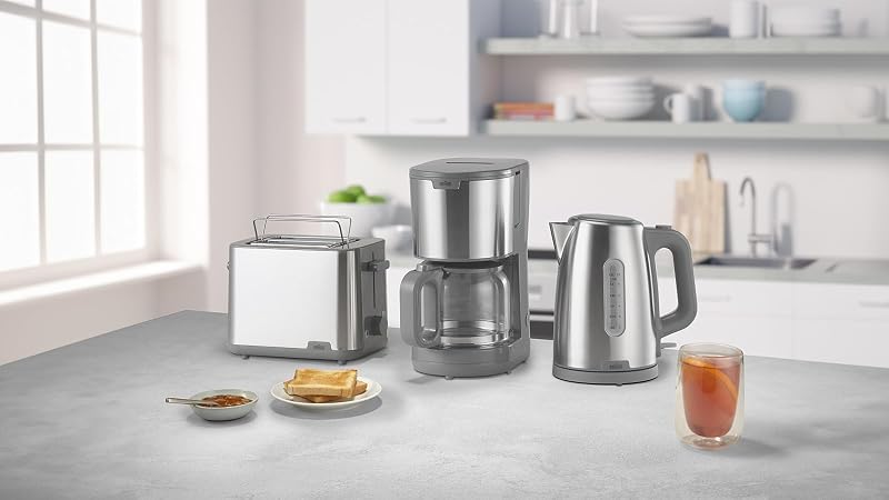 PurShine HT1510GY, Toaster mit 2 Schlitzen, 8 Bräunungsstufen, Aufwärm- und Auftaufunktionen, Krümelschublade, 900 W, Grau