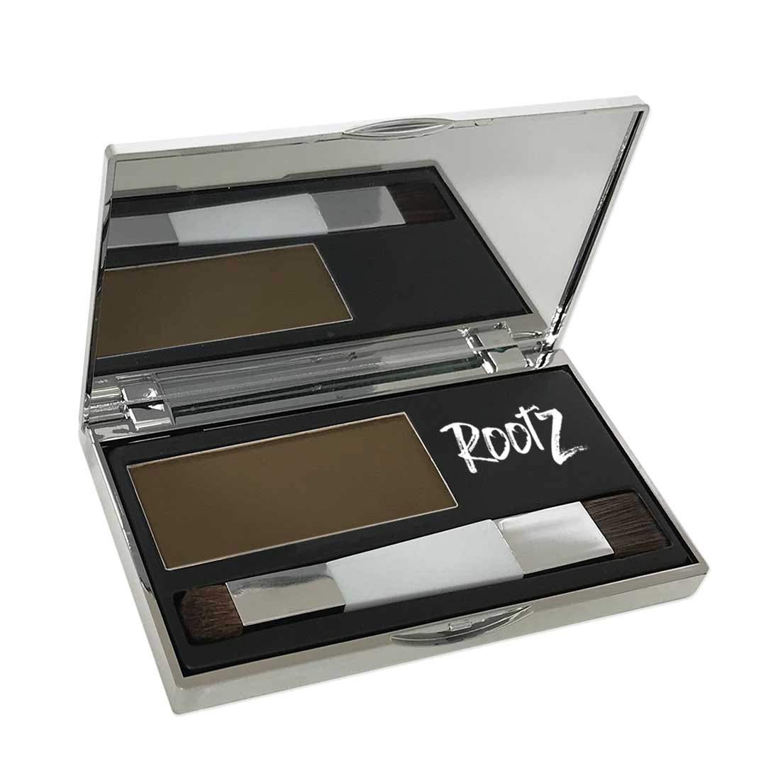 Rootz Light Brown Grey Root Touch Up Temporary Concealing Powder with Unique Dual Action Brush - Instantly Cover Grey Roots, Shape & Thicken Eyebrows - Smudge Proof, Waterproof & Wax Free