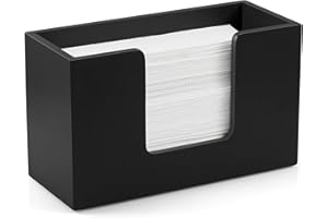 CMLKLZD Large Paper Towel Dispenser Countertop, Wooden Folded Paper Hand Towel Holder for Guest Bathroom, Commercial Tabletop Tissue Dispenser Tray for Multifold C-Fold, Z-Fold, Trifold, Black