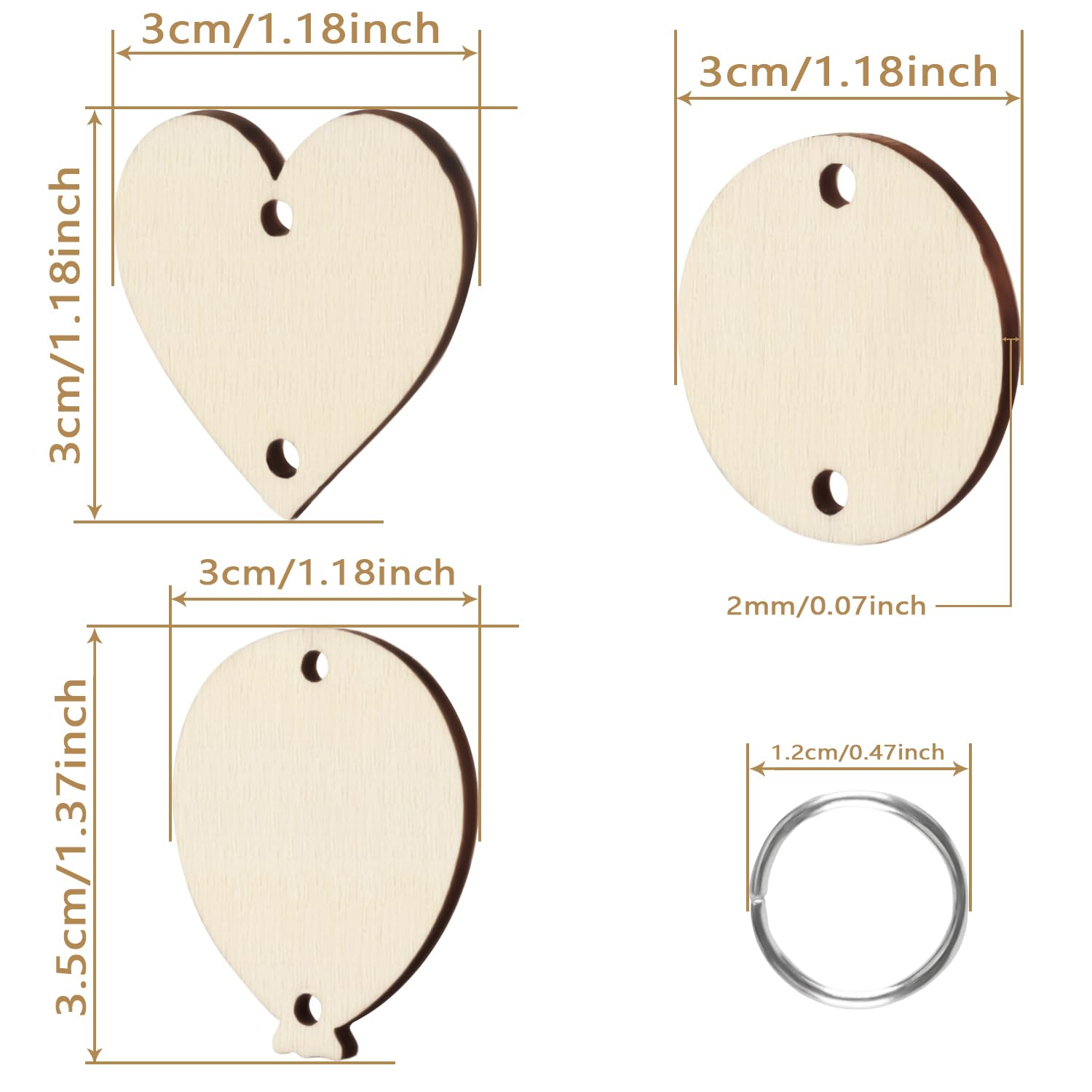 Family Birthday Plaque Tags Wooden Heart Circle Balloon Tags with Holes and Ring 210 Pieces in Total for Family Sign Birthday Calendar, Valentine, Chore Board Wood Crafts
